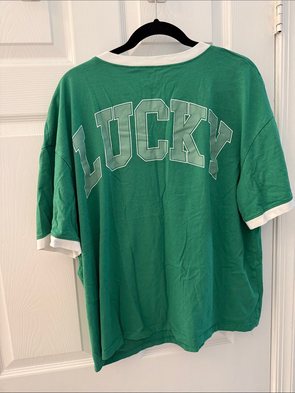Grayson Threads Green V-Neck Jersey with White Trim and '77 Graphic - Picture 3 of 4